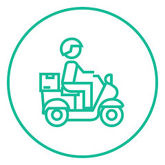 Image showing Man carrying goods on bike line icon.