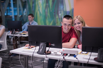 Image showing technology students group in computer lab school  classroom