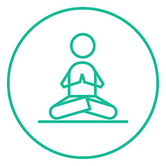 Image showing Man meditating in lotus pose line icon.