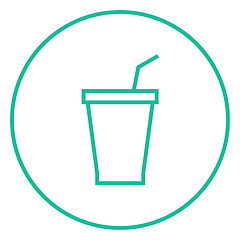 Image showing Disposable cup with drinking straw line icon.