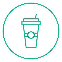 Image showing Disposable cup with drinking straw line icon.