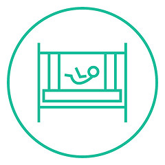 Image showing Baby laying in crib line icon.