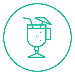 Image showing Glass with drinking straw and umbrella line icon.