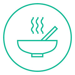 Image showing Bowl of hot soup with spoon line icon.