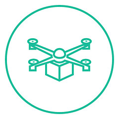 Image showing Drone delivering package line icon.