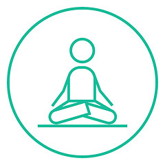 Image showing Man meditating in lotus pose line icon.