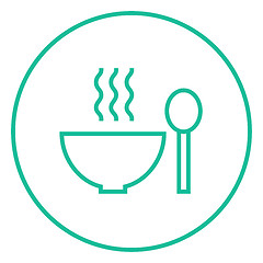 Image showing Bowl of hot soup with spoon line icon.