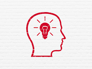Image showing Information concept: Head With Lightbulb on wall background