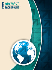 Image showing Turquoise blue brochure with arrows and world map