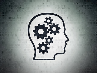 Image showing Education concept: Head With Gears on Digital Data Paper background