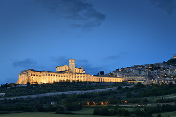 Image showing Illuminated cityscape Assisi basilica and monastery 