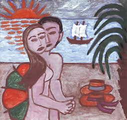 Image showing Couple romantic evening beach