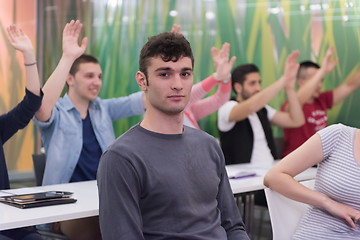 Image showing students group raise hands up