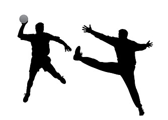 Image showing Handball player and goalkeeper