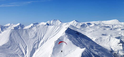 Image showing Panoramic view on sky gliding in high mountains