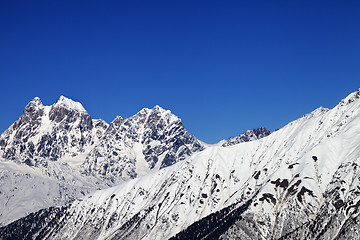 Image showing Mounts Ushba and Chatyn and blue clear sky