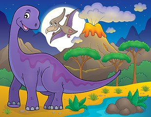 Image showing Night landscape with dinosaur theme 1