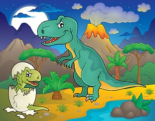 Image showing Night landscape with dinosaur theme 3