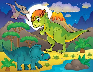 Image showing Night landscape with dinosaur theme 4