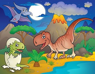 Image showing Night landscape with dinosaur theme 2