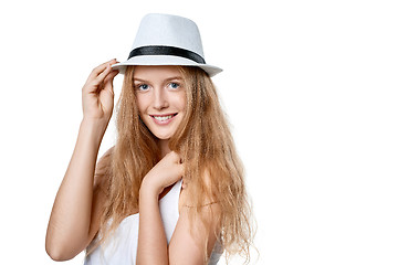 Image showing Happy woman in straw hat