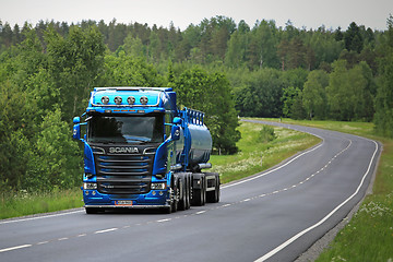 Image showing New Blue Scania R580 Tank Truck on the Road