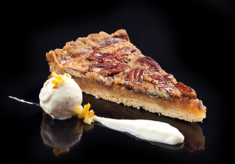 Image showing pecan pie with ice cream