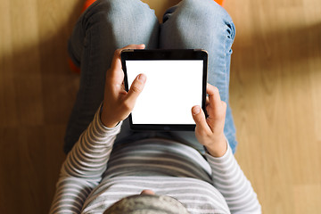 Image showing woman working on tablet