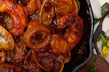 Image showing fresh seafoos stew on an iron skillet