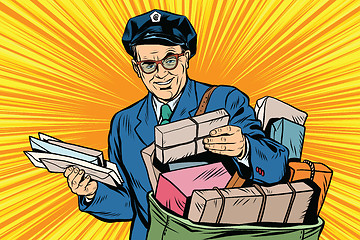 Image showing Cheerful retro oldster postman pop art