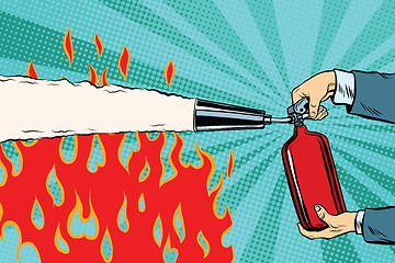 Image showing Extinguish the flames with a fire extinguisher