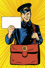 Image showing Cheerful retro postman pop art