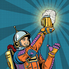 Image showing retro astronaut and a mug of beer