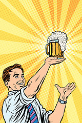 Image showing Retro man and mug of beer