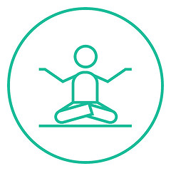 Image showing Man meditating in lotus pose line icon.