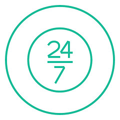 Image showing Open 24 hours and 7 days in wheek sign line icon.