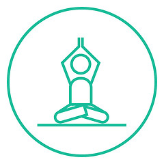 Image showing Man meditating in lotus pose line icon.