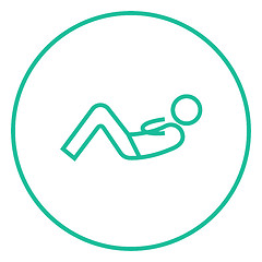 Image showing Man doing abdominal crunches line icon.