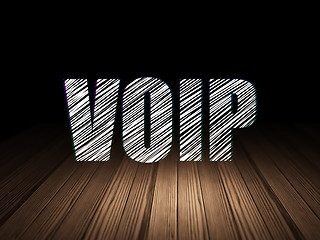 Image showing Web design concept: VOIP in grunge dark room