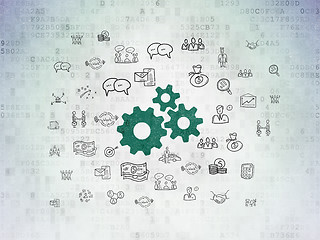 Image showing Finance concept: Gears on Digital Data Paper background
