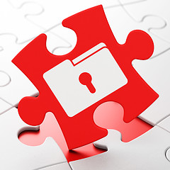 Image showing Finance concept: Folder With Keyhole on puzzle background