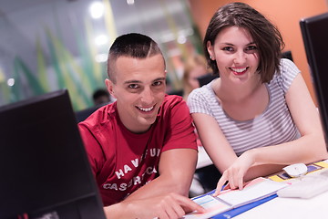 Image showing technology students group working  in computer lab school  class