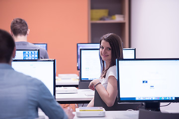 Image showing technology students group in computer lab school  classroom