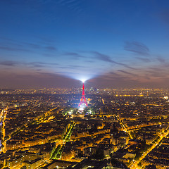 Image showing Eiffel Tower and Paris cityscape from above, France