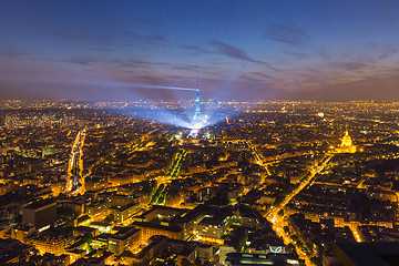 Image showing Eiffel Tower and Paris cityscape from above, France