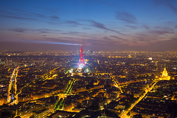 Image showing Eiffel Tower and Paris cityscape from above, France