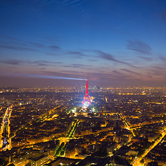 Image showing Eiffel Tower and Paris cityscape from above, France