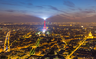 Image showing Eiffel Tower and Paris cityscape from above, France