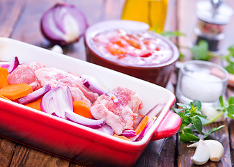 Image showing raw meat with vegetables