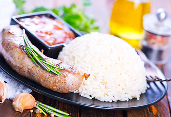 Image showing boiled rice with sausages